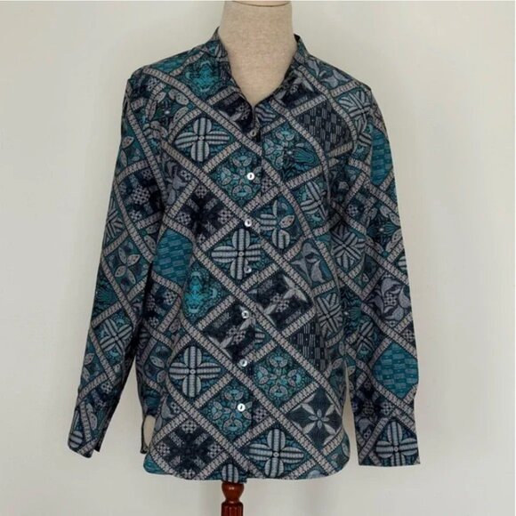 Megan Park Aulia Silk Blend Blouse Geometric Floral Block Print Size 6 - Picture 4 of 12